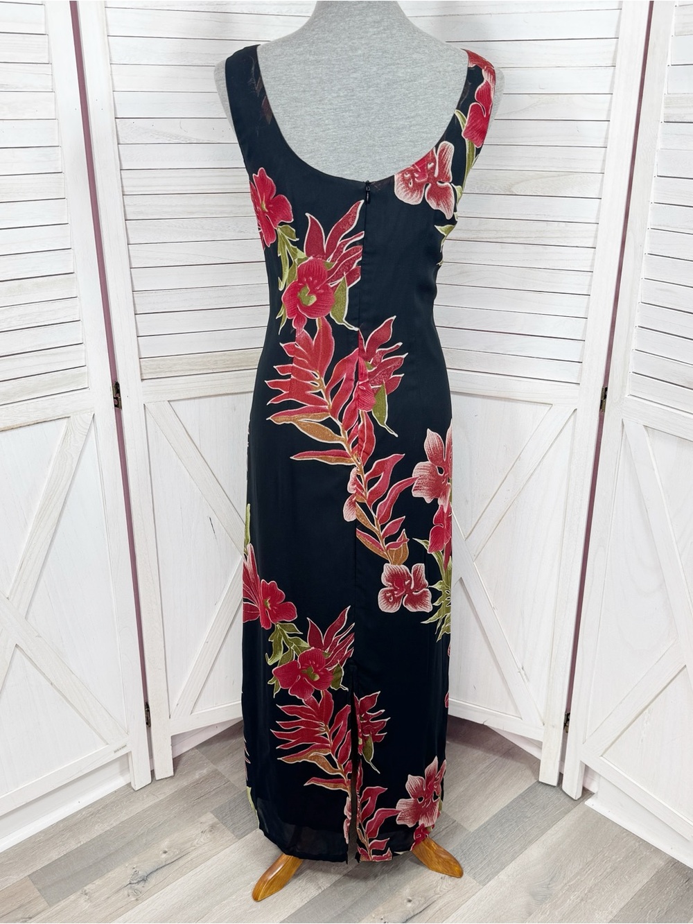 Vntg Y2k Eva Blue Tropical Floral Chiffon Maxi Slip Dress Black Red 10 Fairy - Picture 4 of 12